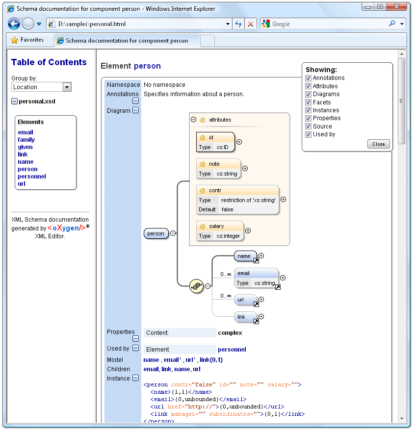 xml schema example with output