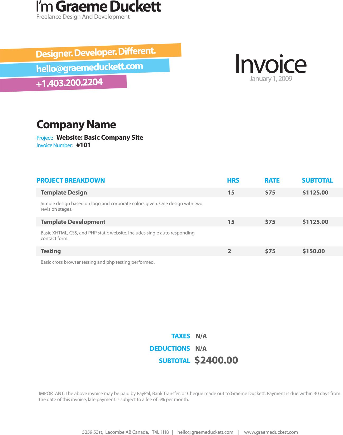 invoice of personal services example