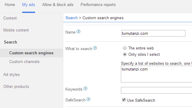 adsense custom search ads example