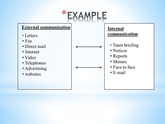 an example of internal communication would be