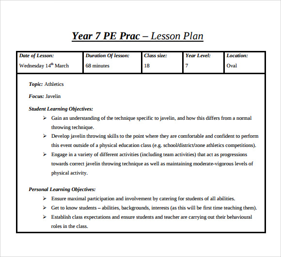example of teacher lesson plan template