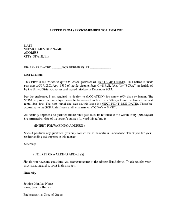 example letters tenants letter to lanlord on terminaton of lease