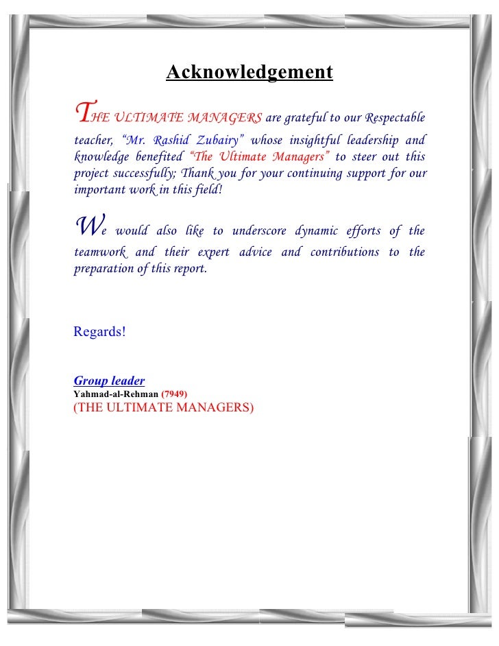 example of acknowledgement for individual assignment