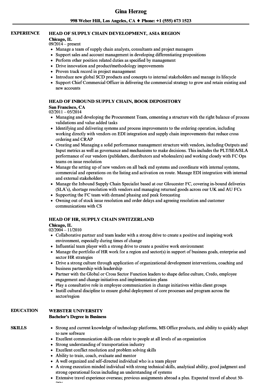 director of supply chain resume example