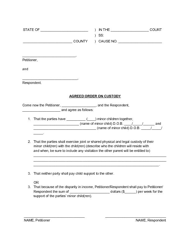 example of custody agreement letter