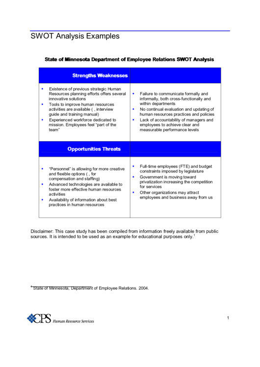 public relations swot analysis example