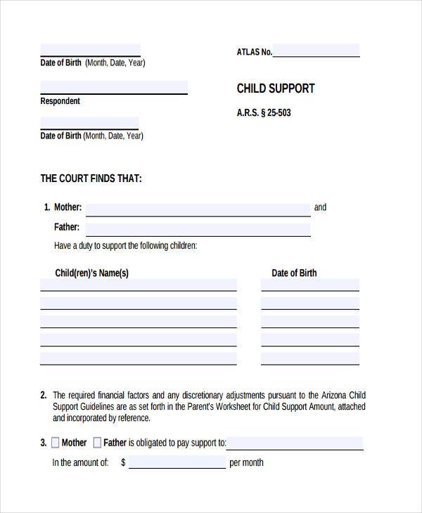 example of child support agreement