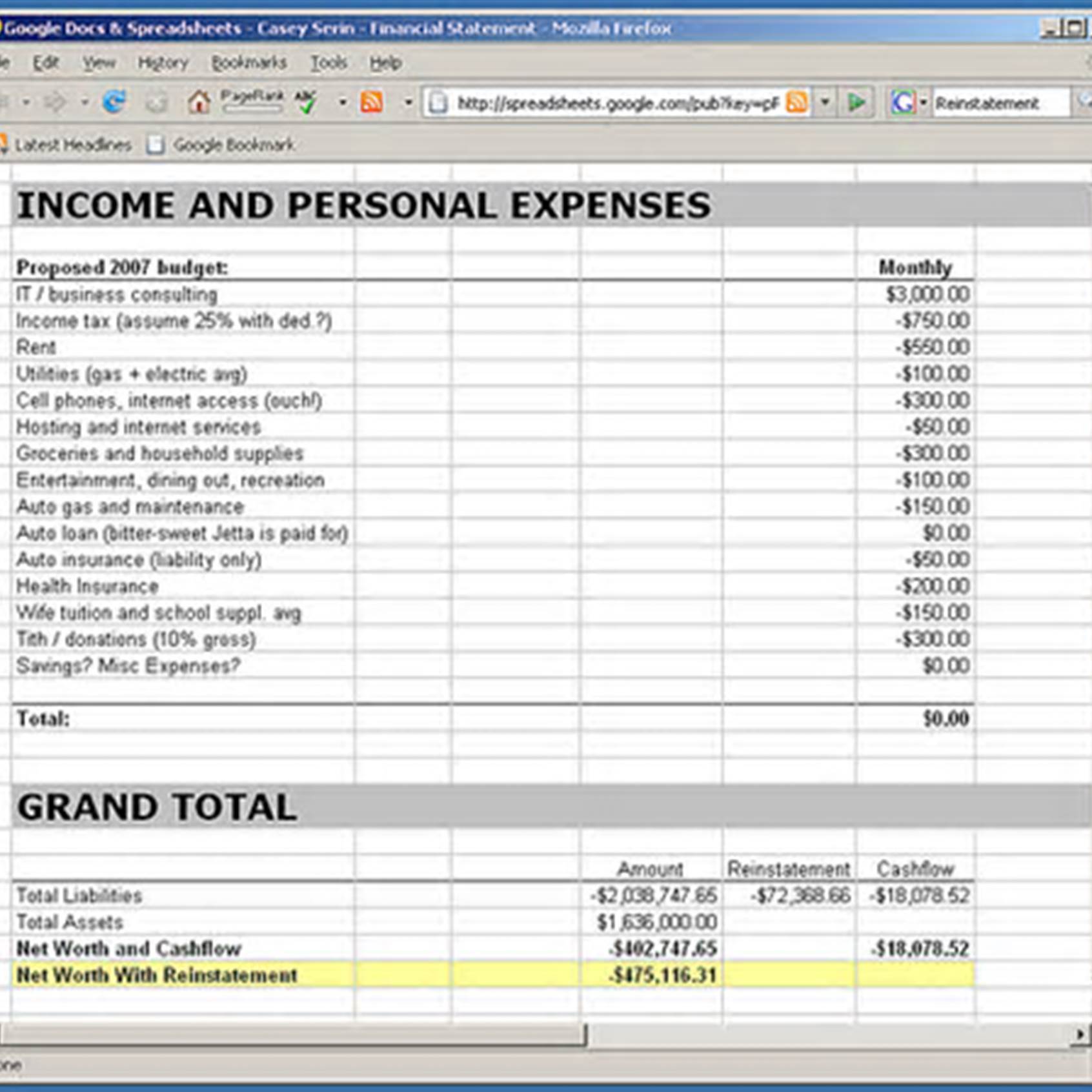 income statement balance sheet example