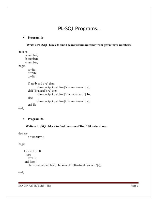 pl sql block example in oracle